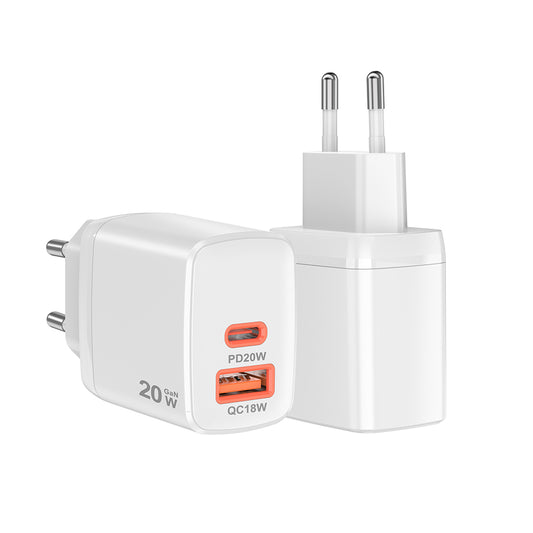 Techsuit CH2 Duonix netværksoplader, 20W, 3A, 1 x USB-A - 1 x USB-C, Hvid