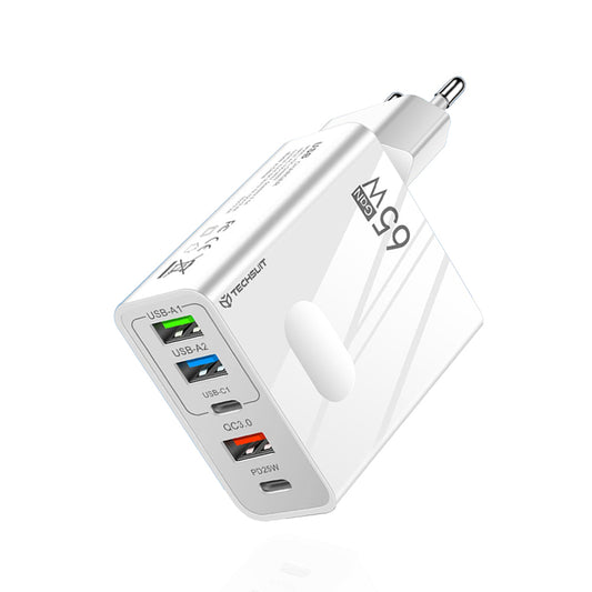 Netværksoplader Techsuit CHC1 PentaXPower, 25W, 3A, 3 x USB-A - 2 x USB-C, Hvid