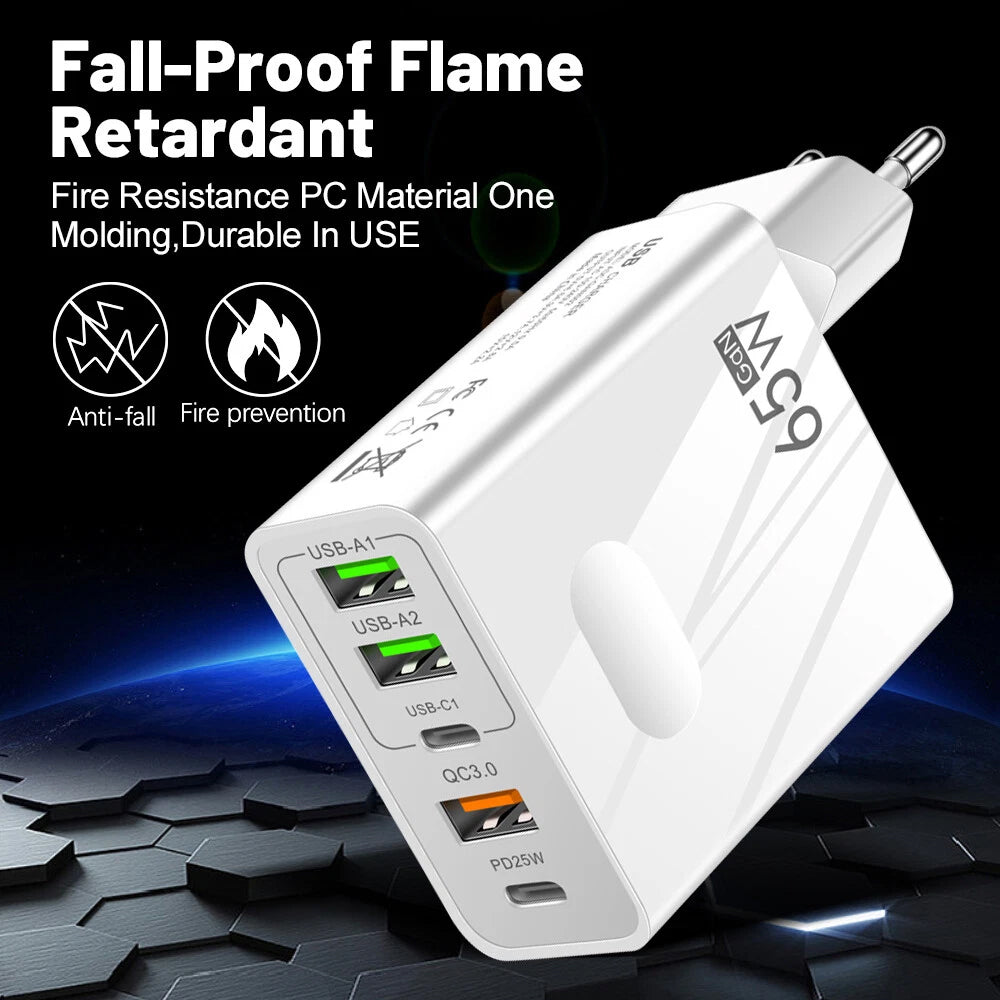 Netværksoplader Techsuit CHC1 PentaXPower, 25W, 3A, 3 x USB-A - 2 x USB-C, Sort