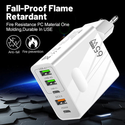 Netværksoplader Techsuit CHC1 PentaXPower, 25W, 3A, 3 x USB-A - 2 x USB-C, Sort