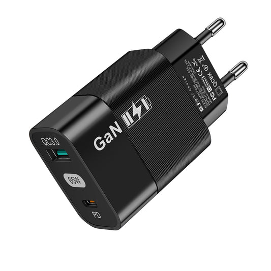 Techsuit CHPD131 netværksoplader, 65W, 3.25A, 1 x USB-A - 1 x USB-C, Sort