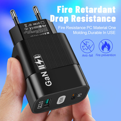 Techsuit CHPD131 netværksoplader, 65W, 3.25A, 1 x USB-A - 1 x USB-C, Sort