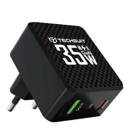 Netværksoplader Techsuit CHPD173 Tiny, 35W, 3A, 1 x USB-A - 1 x USB-C, Sort