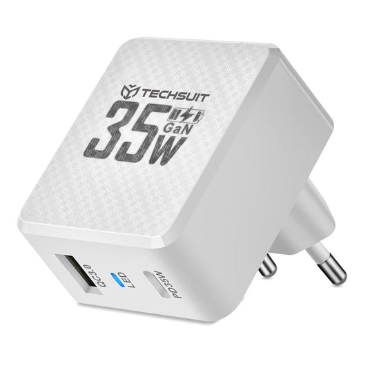 Netværksoplader Techsuit CHPD173 Tiny, 35W, 3A, 1 x USB-A - 1 x USB-C, Hvid