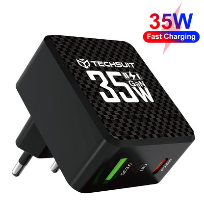Netværksoplader Techsuit CHPD173 Tiny, 35W, 3A, 1 x USB-A - 1 x USB-C, Sort