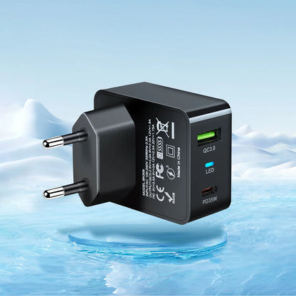 Netværksoplader Techsuit CHPD173 Tiny, 35W, 3A, 1 x USB-A - 1 x USB-C, Sort