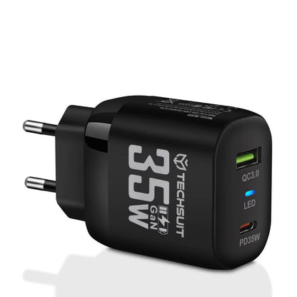 Netværksoplader Techsuit CHPD174, 35W, 3A, 1 x USB-A - 1 x USB-C, Sort