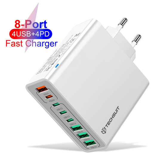 Netværksoplader Techsuit CHPD224, 65W, 3.25A, 4 x USB-A - 4 x USB-C, Hvid