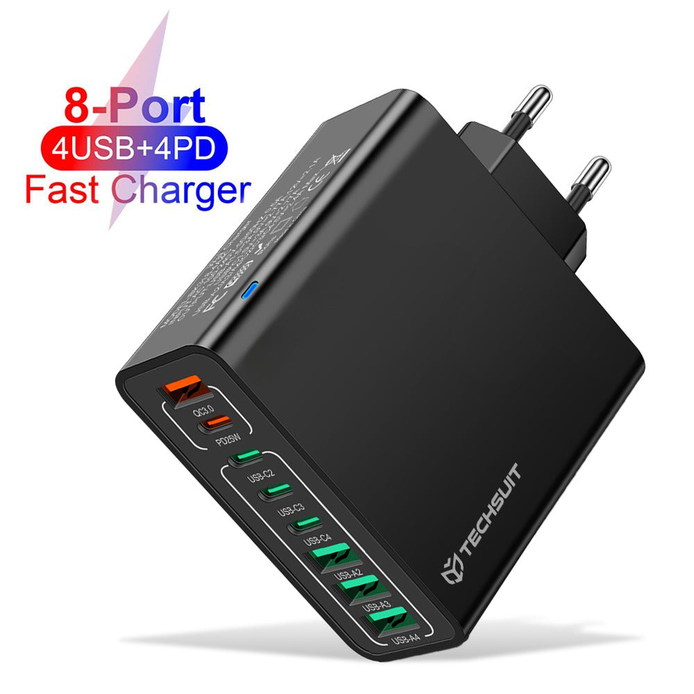 Netværksoplader Techsuit CHPD224, 65W, 3.25A, 4 x USB-A - 4 x USB-C, Sort