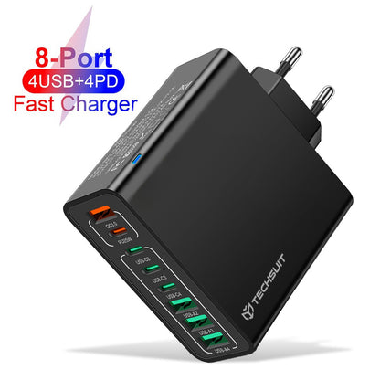 Netværksoplader Techsuit CHPD224, 65W, 3.25A, 4 x USB-A - 4 x USB-C, Sort