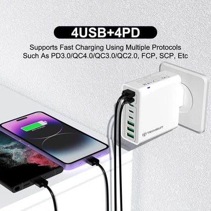 Netværksoplader Techsuit CHPD224, 65W, 3.25A, 4 x USB-A - 4 x USB-C, Sort