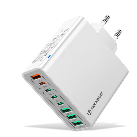 Netværksoplader Techsuit CHPD224, 65W, 3.25A, 4 x USB-A - 4 x USB-C, Hvid