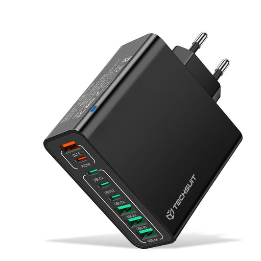 Netværksoplader Techsuit CHPD224, 65W, 3.25A, 4 x USB-A - 4 x USB-C, Sort