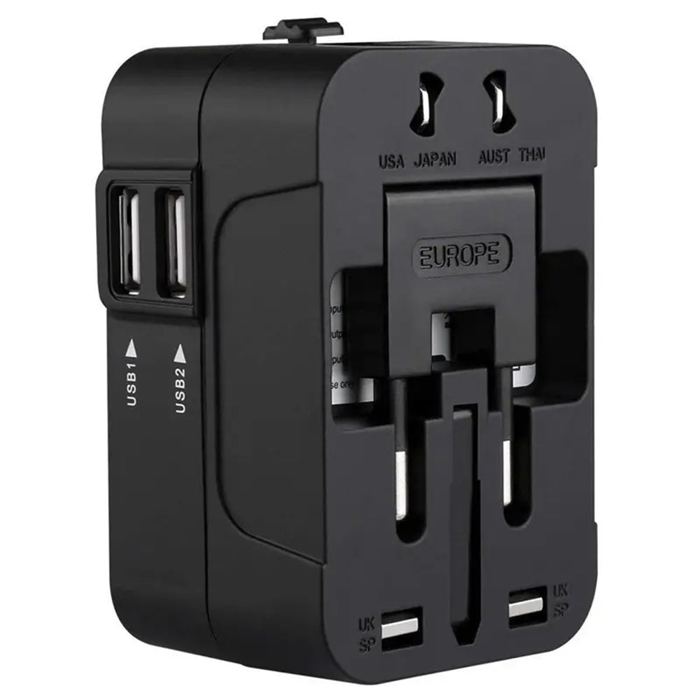 Techsuit HHT202 Travel netværksoplader, 10W, 2A, 2 x USB-A, Sort