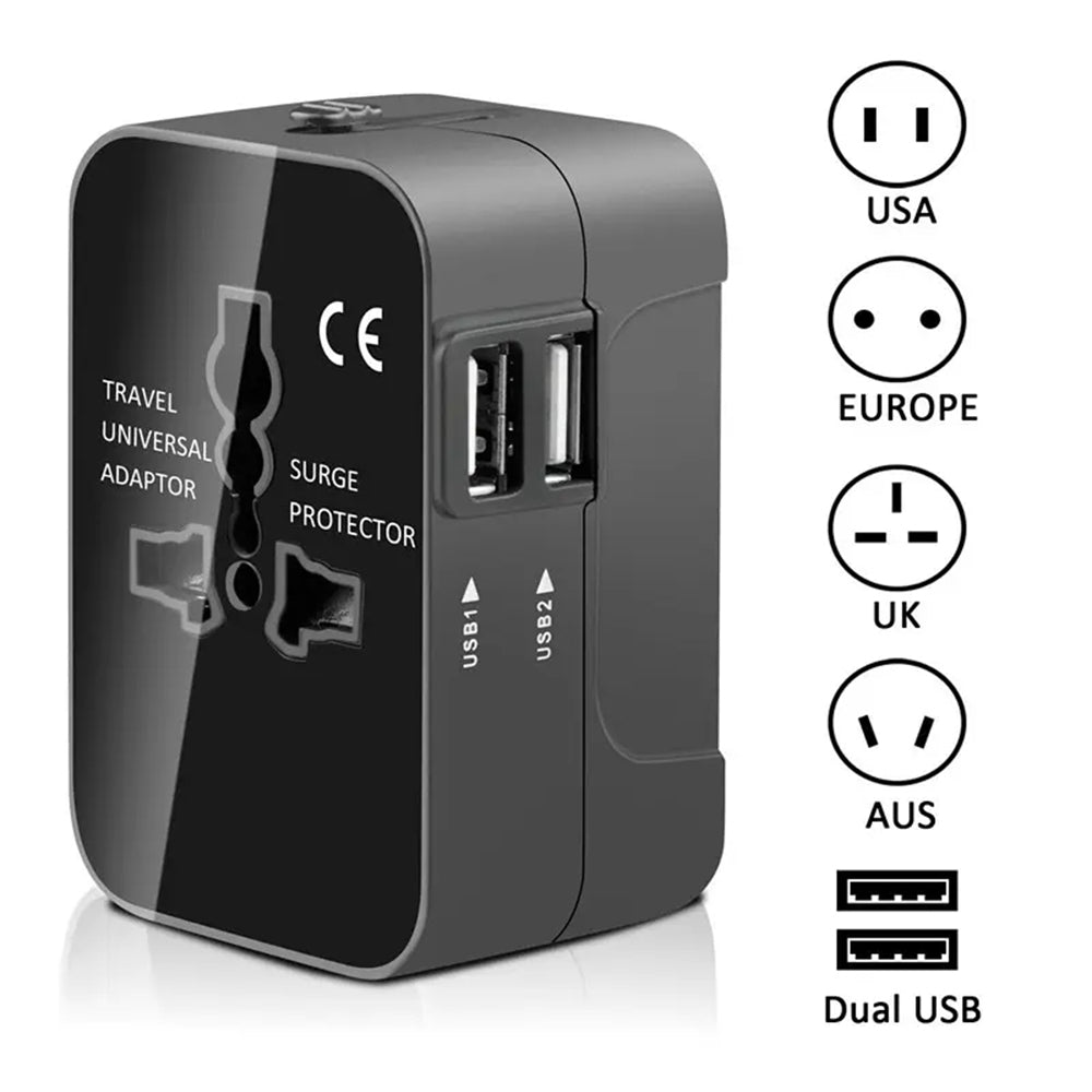 Techsuit HHT202 Travel netværksoplader, 10W, 2A, 2 x USB-A, Sort