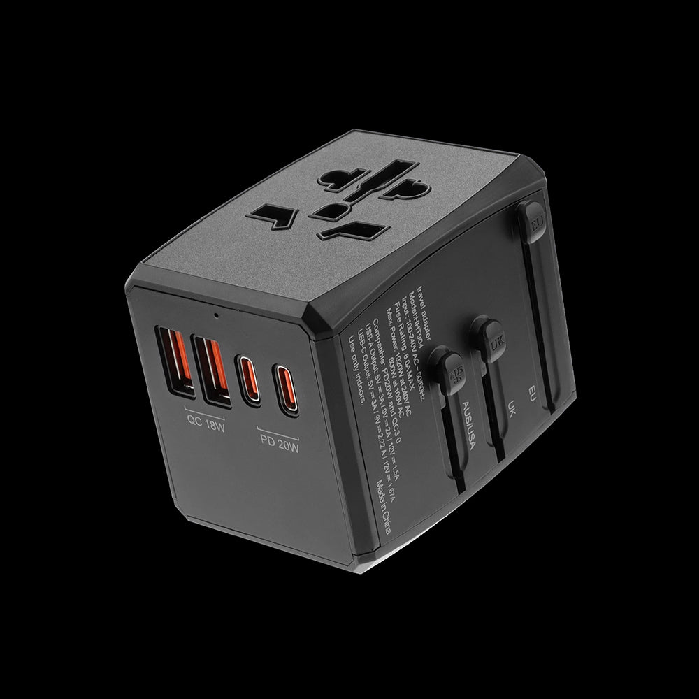 Netværksoplader Techsuit HHT904-B2 Travel, 20W, 3A, 2 x USB-A - 2 x USB-C, Sort