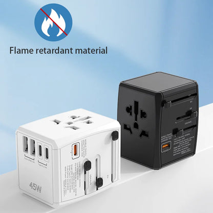 Netværksoplader Techsuit HHT905 Travel, 45W, 3A, 2 x USB-A - 2 x USB-C, Sort