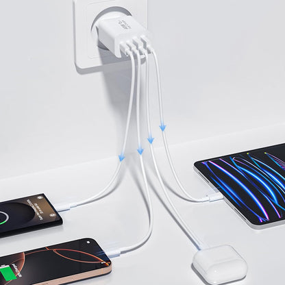 Techsuit PowerXQuad CH4 netværksoplader, 40W, 3A, 2 x USB-A - 2 x USB-C, Hvid