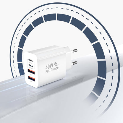 Techsuit PowerXQuad CH4 netværksoplader, 40W, 3A, 2 x USB-A - 2 x USB-C, Hvid