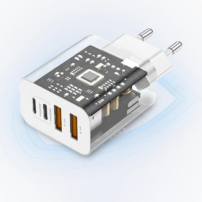 Techsuit PowerXQuad CH4 netværksoplader, 40W, 3A, 2 x USB-A - 2 x USB-C, Hvid