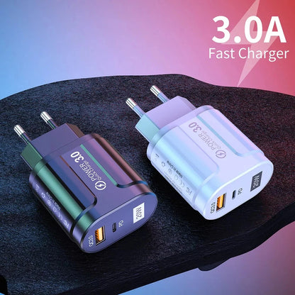 Techsuit Premium netværksoplader, 20W, 3A, 1 x USB-A - 1 x USB-C, Sort CHPD038