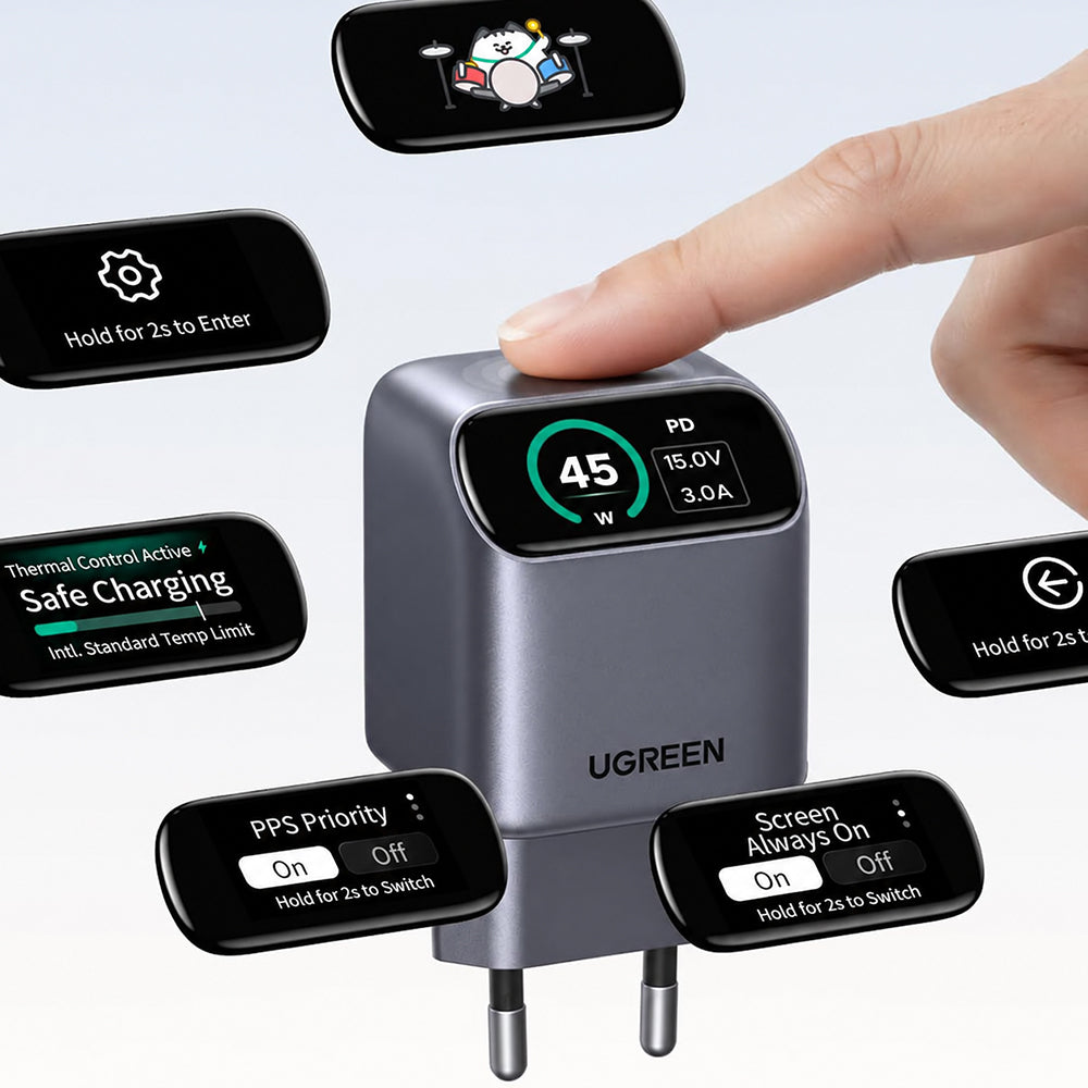UGREEN Nexode Pro X740 (25419B) netoplader med display, 45 W, 3 A, 1 x USB-C, grå