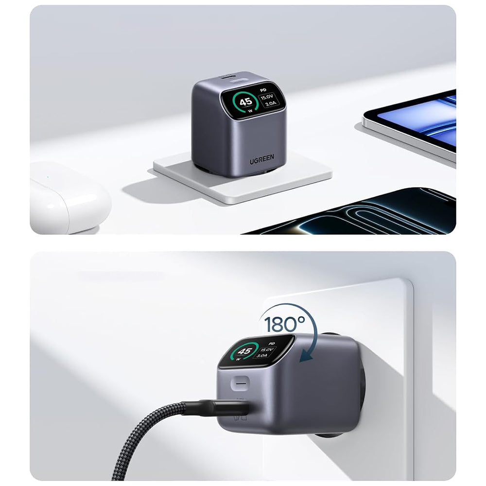UGREEN Nexode Pro X740 (25419B) netoplader med display, 45 W, 3 A, 1 x USB-C, grå