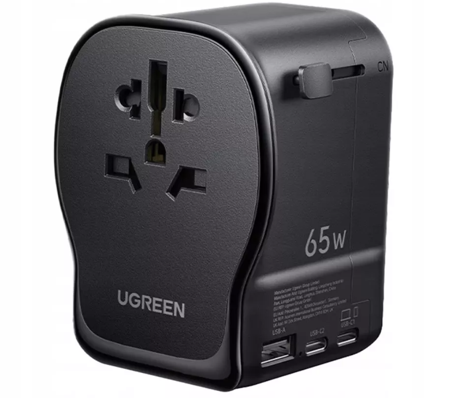 UGREEN Travel S550 Netadapter (55001), 65W, 3,25A, 1 x USB-A - 2 x USB-C, Sort
