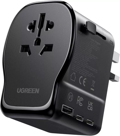 UGREEN Travel S550 Netadapter (55001), 65W, 3,25A, 1 x USB-A - 2 x USB-C, Sort