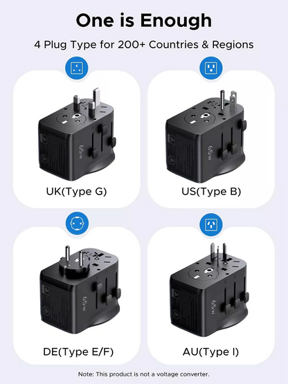 UGREEN Travel S550 Netadapter (55001), 65W, 3,25A, 1 x USB-A - 2 x USB-C, Sort