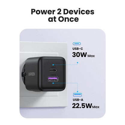 UGREEN X516 Netværksoplader, 30W, 3A, 1 x USB-A - 1 x USB-C, Hvid