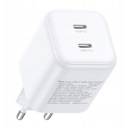 UGREEN X526 Netoplader (65154), 45W, 3A, 2 x USB-C, Hvid