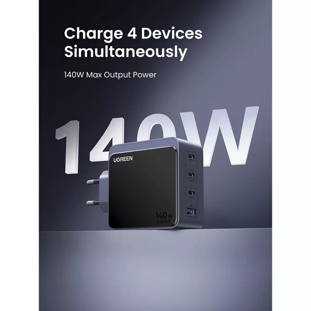 UGREEN X570 Nexode S netværksoplader, 140W, 5A, 1 x USB-A - 3 x USB-C, Grå