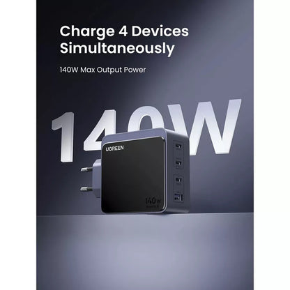 UGREEN X570 Nexode S netværksoplader, 140W, 5A, 1 x USB-A - 3 x USB-C, Grå