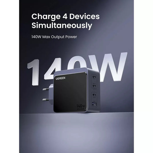 UGREEN X570 Nexode S netværksoplader, 140W, 5A, 1 x USB-A - 3 x USB-C, Grå