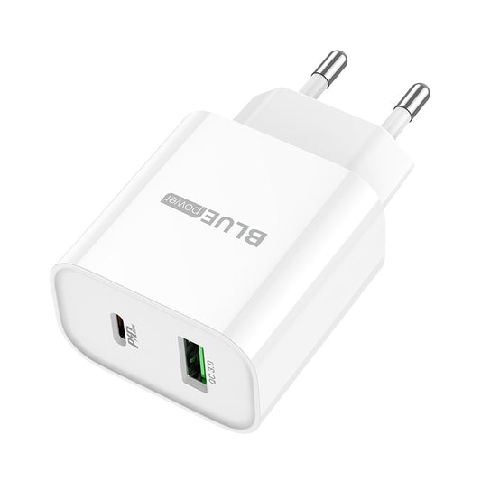 Netværksoplader BLUE Power BC80A, 20W, 3A, 1 x USB-A - 1 x USB-C, Hvid