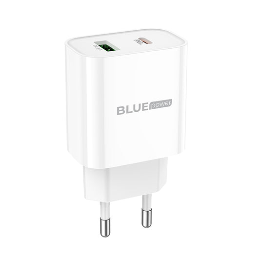 Netværksoplader BLUE Power BC80A, 20W, 3A, 1 x USB-A - 1 x USB-C, Hvid
