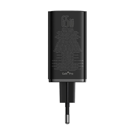 USB-C netværksoplader Baseus Gain 6 Pro, 65W, 3,25A, 2 x USB-A - 2 x USB-C, sort P10162701113113-00