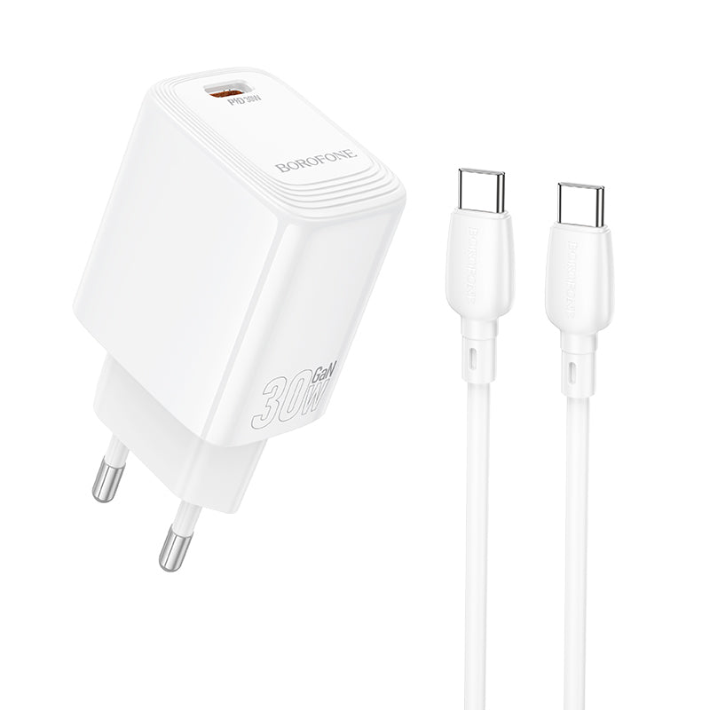 Netværksoplader med USB-C kabel Borofone BN28 Fuente, 30W, 3A, 1 x USB-C, Hvid