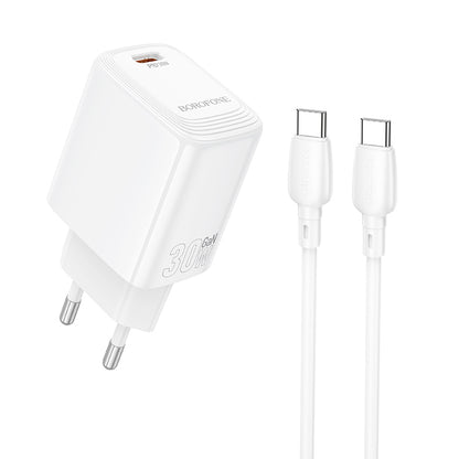 Netværksoplader med USB-C kabel Borofone BN28 Fuente, 30W, 3A, 1 x USB-C, Hvid