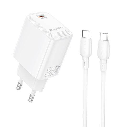 Netværksoplader med USB-C kabel Borofone BN28 Fuente, 30W, 3A, 1 x USB-C, Hvid