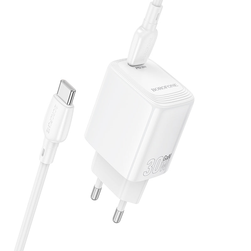 Netværksoplader med USB-C kabel Borofone BN28 Fuente, 30W, 3A, 1 x USB-C, Hvid