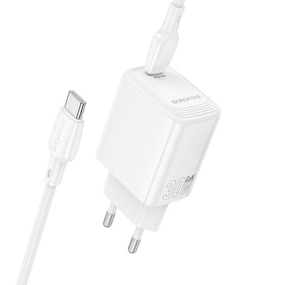 Netværksoplader med USB-C kabel Borofone BN28 Fuente, 30W, 3A, 1 x USB-C, Hvid