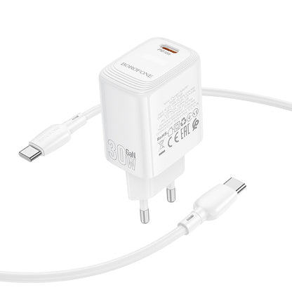 Netværksoplader med USB-C kabel Borofone BN28 Fuente, 30W, 3A, 1 x USB-C, Hvid