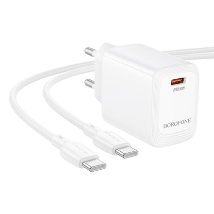 Netværksoplader med USB-C kabel Borofone BN28 Fuente, 30W, 3A, 1 x USB-C, Hvid