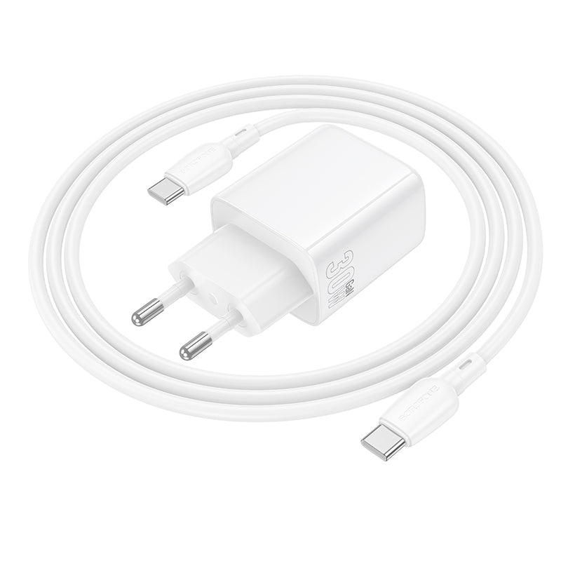 Netværksoplader med USB-C kabel Borofone BN28 Fuente, 30W, 3A, 1 x USB-C, Hvid