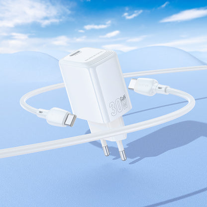 Netværksoplader med USB-C kabel Borofone BN28 Fuente, 30W, 3A, 1 x USB-C, Hvid