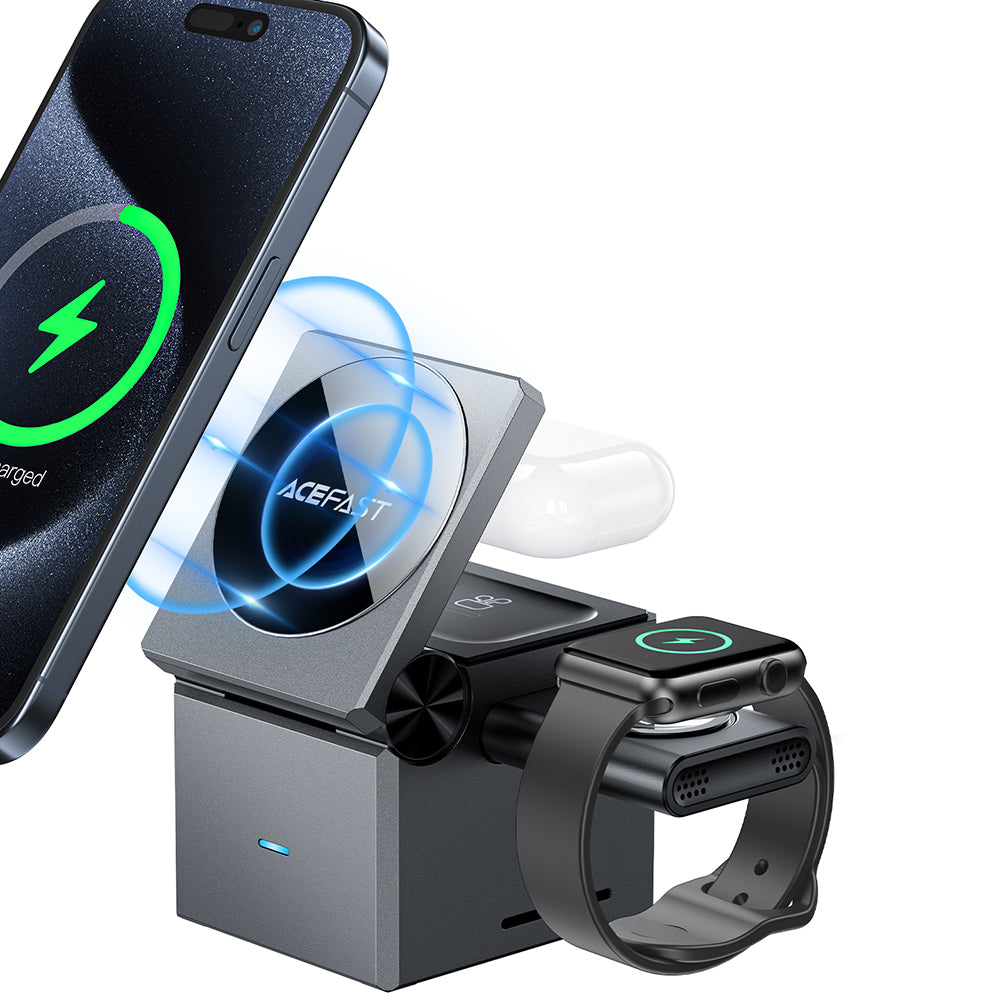 Trådløs Netværksoplader Acefast E18 Rubik's Cube 3in1, 23W, 1.67A, Grå