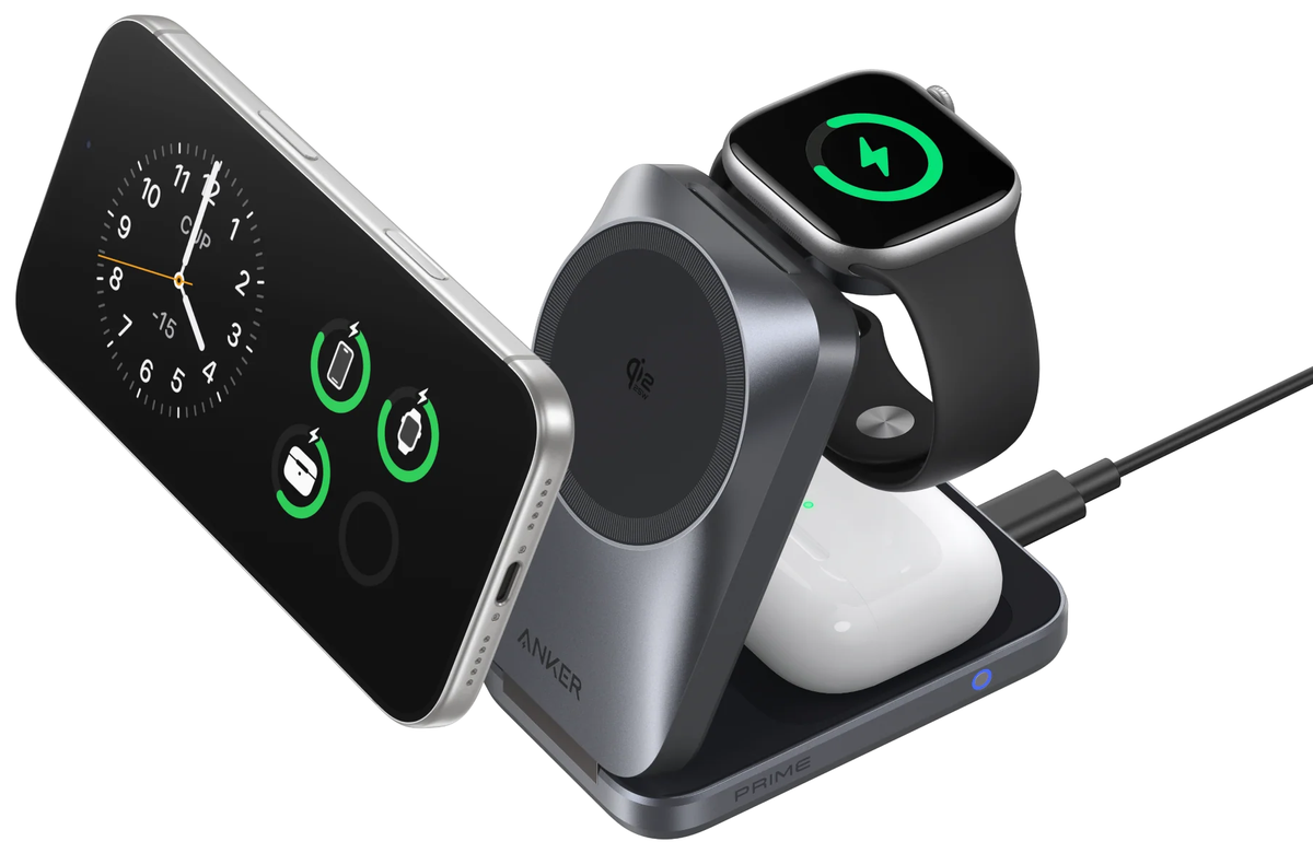 Anker Prime MagGo 3i1 trådløs netoplader, 25W, sort A25N1