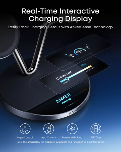 Trådløs netværksoplader Anker Prime MagGo AirCool 3in1, 25W, Sort B25X7G11